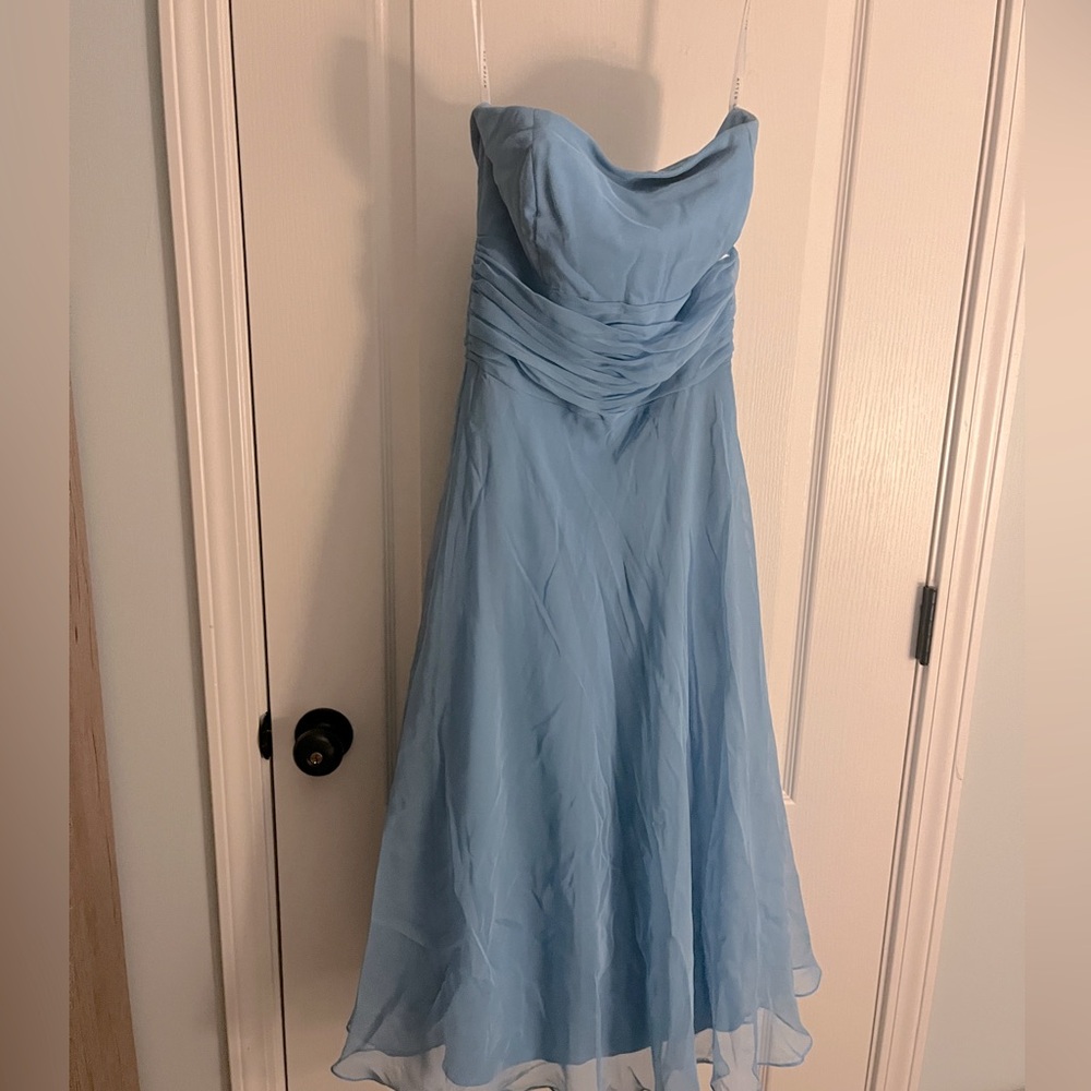 After Six Blue Ruched Cowl Neck Gown